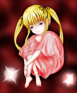 Rating: Safe Score: 0 Tags: 1girl barefoot blonde_hair blue_eyes blush doll_joints hair_ribbon image joints leg_hug long_hair ribbon shinku sitting solo twintails User: admin
