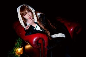 Rating: Safe Score: 0 Tags: 1girl blue_eyes boots brown_hair chair crossed_legs lips long_hair nun red_eyes sitting solo suiseiseki User: admin