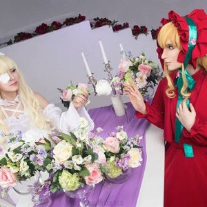 Rating: Safe Score: 0 Tags: 2girls blonde_hair bouquet dress flower lips long_hair multiple_cosplay multiple_girls pink_flower realistic rose shinku tagme white_flower white_rose User: admin