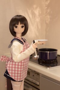 Rating: Safe Score: 0 Tags: 1girl apron bangs black_skirt blurry bob_cut brown_eyes brown_hair cooking depth_of_field doll human kashiwaba_tomoe long_sleeves looking_at_viewer plaid sailor_collar school_uniform serafuku short_hair skirt solo standing User: admin