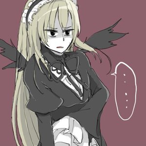 Rating: Safe Score: 0 Tags: ... 1girl black_wings blonde_hair image lolita_fashion long_hair long_sleeves simple_background solo spoken_ellipsis suigintou wings User: admin