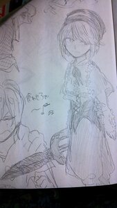 Rating: Safe Score: 0 Tags: auto_tagged eighth_note hat image long_sleeves monochrome multiple_girls musical_note short_hair sketch smile solo souseiseki traditional_media usami_renko User: admin