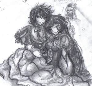 Rating: Safe Score: 0 Tags: 3girls dress graphite_(medium) greyscale houjuu_nue image long_hair long_sleeves monochrome multiple_girls pair short_hair smile souseiseki suiseiseki traditional_media wings User: admin