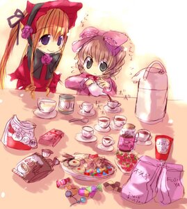Rating: Safe Score: 0 Tags: 2girls blonde_hair blue_eyes bottle bow cup dress food hat hina_ichigo hinaichigo image long_hair long_sleeves multiple_girls pair pink_bow shinku smile table tea teacup User: admin
