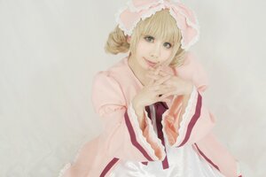 Rating: Safe Score: 0 Tags: 1girl bangs blonde_hair blue_eyes dress eyelashes hinaichigo lips long_sleeves looking_at_viewer own_hands_together solo striped upper_body vertical_stripes User: admin