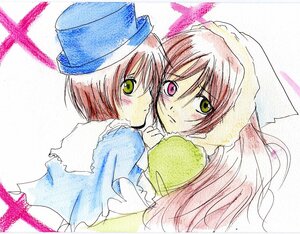 Rating: Safe Score: 0 Tags: 2girls blush green_eyes hat head_scarf heterochromia image long_hair long_sleeves looking_at_viewer multiple_girls pair pink_hair short_hair siblings sisters souseiseki suiseiseki twins User: admin