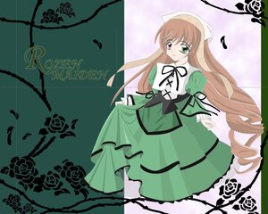 Rating: Safe Score: 0 Tags: 1girl brown_hair dress flower green_dress green_eyes image long_hair long_sleeves looking_at_viewer petals plant puffy_sleeves ribbon rose smile solo suiseiseki very_long_hair vines User: admin
