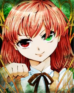 Rating: Safe Score: 0 Tags: 1girl auto_tagged black_ribbon closed_mouth green_eyes image long_hair looking_at_viewer neck_ribbon red_eyes red_hair ribbon smile solo suiseiseki User: admin