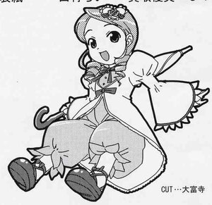 Rating: Safe Score: 0 Tags: 1girl artist_name bow bowtie character_name copyright_name dress fishnet_legwear full_body greyscale halftone halftone_background hat image kanaria long_sleeves monochrome open_mouth polka_dot smile solo User: admin