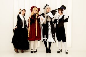 Rating: Safe Score: 0 Tags: 4girls 5girls black_dress blonde_hair blue_eyes brown_hair dress hat lineup long_hair long_sleeves looking_at_viewer multiple_cosplay multiple_girls short_hair standing tagme very_long_hair white_legwear wings User: admin