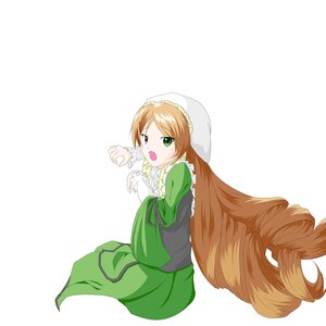 Rating: Safe Score: 0 Tags: 1girl brown_hair dress drill_hair green_dress green_eyes hat heterochromia image long_hair long_sleeves open_mouth simple_background solo striped suiseiseki tears twin_drills very_long_hair white_background User: admin