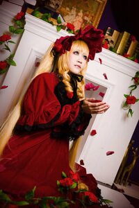 Rating: Safe Score: 0 Tags: 1girl blonde_hair dress drill_hair flower lips long_hair looking_at_viewer petals red_dress red_flower red_rose rose rose_petals shinku solo User: admin