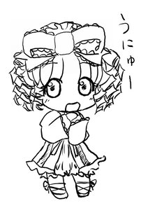 Rating: Safe Score: 0 Tags: 1girl blush chibi dress greyscale hinaichigo image long_sleeves monochrome open_mouth simple_background solo standing white_background wide_sleeves User: admin