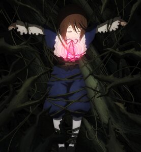 Rating: Safe Score: 0 Tags: 1girl blue_dress brown_hair closed_eyes dress image long_sleeves plant ribbon short_hair silk solo souseiseki spider_web vines User: admin