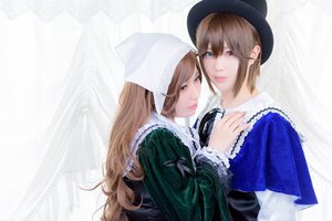 Rating: Safe Score: 0 Tags: 2girls blonde_hair blue_eyes brown_hair dress green_dress hat lips long_hair long_sleeves looking_at_viewer multiple_cosplay multiple_girls red_eyes short_hair siblings sisters smile souseiseki suiseiseki tagme twins User: admin