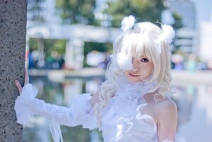 Rating: Safe Score: 0 Tags: 1girl alpaca_ears bare_shoulders blue_eyes blurry blurry_background blurry_foreground depth_of_field dress hair_over_one_eye kirakishou lips looking_at_viewer outdoors photo solo upper_body white_dress white_hair User: admin