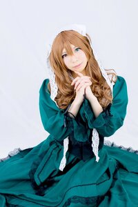 Rating: Safe Score: 0 Tags: 1girl blue_eyes dress green_dress hands_clasped jacket lips long_hair long_sleeves own_hands_together smile solo suiseiseki User: admin