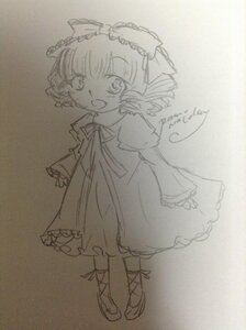 Rating: Safe Score: 0 Tags: 1girl :d artist_name blush bow dated dress full_body hair_bow hakurei_reimu hinaichigo image long_sleeves looking_at_viewer monochrome open_mouth short_hair sketch smile solo traditional_media User: admin