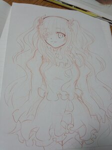 Rating: Safe Score: 0 Tags: 1girl dress hair_ornament image kirakishou lineart long_hair long_sleeves looking_at_viewer monochrome photo sketch smile solo traditional_media very_long_hair wavy_hair User: admin