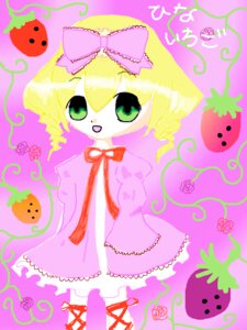 Rating: Safe Score: 0 Tags: 1girl blonde_hair bow dress flower food fruit green_eyes hair_bow hina_ichigo hinaichigo image looking_at_viewer rose smile solo vines User: admin
