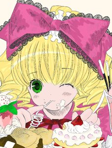 Rating: Safe Score: 0 Tags: 1girl blonde_hair blush cake cake_slice cream eating food food_on_face fruit green_eyes hina_ichigo hinaichigo image one_eye_closed solo strawberry strawberry_shortcake User: admin