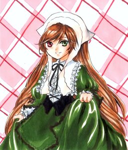 Rating: Safe Score: 0 Tags: 1girl brown_hair dress frills green_dress green_eyes head_scarf heterochromia image long_hair long_sleeves looking_at_viewer red_eyes skirt_hold smile solo suiseiseki very_long_hair User: admin