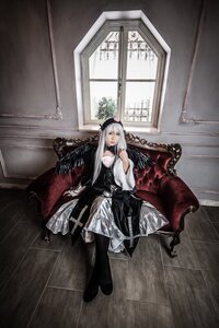 Rating: Safe Score: 0 Tags: 1girl bangs black_dress black_footwear black_legwear couch dress flower gothic_lolita hat indoors lolita_fashion long_hair long_sleeves looking_at_viewer silver_hair sitting solo suigintou very_long_hair window wooden_floor User: admin
