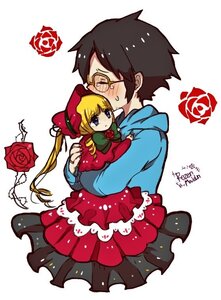 Rating: Safe Score: 0 Tags: 1boy 1girl beret black_hair blonde_hair blush closed_eyes dated dress flower glasses hat hood hug image long_hair red_flower red_rose rose shinku solo striped User: admin