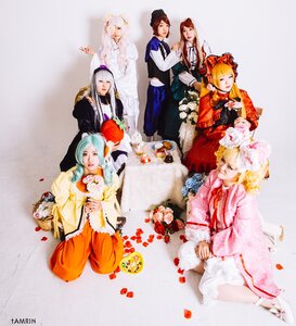 Rating: Safe Score: 0 Tags: blonde_hair brown_hair closed_eyes dress flower hair_ornament long_hair multiple_boys multiple_cosplay multiple_girls petals rose tagme User: admin