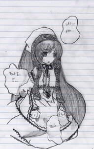 Rating: Safe Score: 0 Tags: 1girl blush braid chain collar dress greyscale image long_hair long_sleeves monochrome open_mouth rain solo suiseiseki traditional_media twin_braids umbrella very_long_hair User: admin