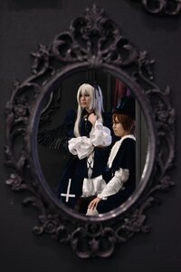 Rating: Safe Score: 0 Tags: 1boy 1girl 91076 black_dress brown_hair dress frills long_hair long_sleeves multiple_cosplay ribbon tagme twins white_hair User: admin