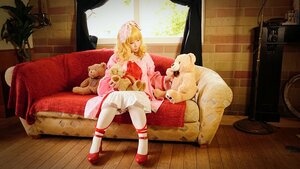 Rating: Safe Score: 0 Tags: blonde_hair closed_eyes couch dog dress hinaichigo indoors on_couch pillow sitting sleeping solo table wooden_floor User: admin