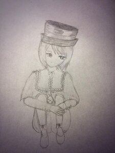 Rating: Safe Score: 0 Tags: 1girl bangs capelet closed_mouth eyebrows_visible_through_hair hat image leg_hug looking_at_viewer lunasa_prismriver monochrome short_hair sitting solo souseiseki traditional_media User: admin