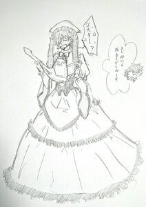 Rating: Safe Score: 0 Tags: apron dress frills hat holding image long_hair long_sleeves monochrome multiple_girls open_mouth solo suiseiseki User: admin