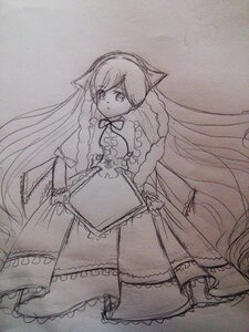Rating: Safe Score: 0 Tags: 1girl book braid dress frills greyscale image long_hair monochrome solo suiseiseki traditional_media twin_braids very_long_hair User: admin