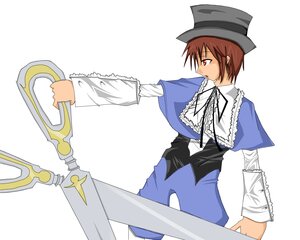 Rating: Safe Score: 0 Tags: 1girl blue_dress brown_hair capelet dress hat holding image long_sleeves outstretched_arm profile red_eyes ribbon short_hair solo souseiseki weapon User: admin