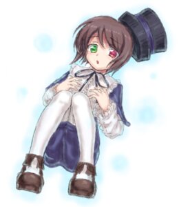 Rating: Safe Score: 0 Tags: 1girl :o blue_dress brown_footwear brown_hair frills full_body green_eyes hat heterochromia image long_sleeves looking_at_viewer pantyhose red_eyes ribbon short_hair sitting solo souseiseki top_hat white_legwear User: admin