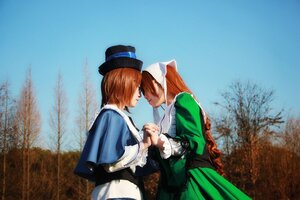 Rating: Safe Score: 0 Tags: 2girls bare_tree blue_dress brown_hair dress green_dress hat holding_hands interlocked_fingers long_hair long_sleeves multiple_cosplay multiple_girls outdoors short_hair siblings sisters sky souseiseki suiseiseki tagme top_hat tree twins User: admin