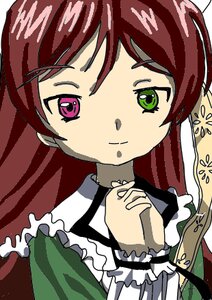 Rating: Safe Score: 0 Tags: 1girl bangs closed_mouth dress food_on_face frills image long_hair long_sleeves looking_at_viewer simple_background solo suiseiseki User: admin