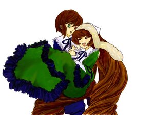 Rating: Safe Score: 0 Tags: 2girls auto_tagged brown_hair dress frills green_dress green_eyes head_scarf image long_hair long_sleeves multiple_girls open_mouth pair red_eyes short_hair siblings sisters smile souseiseki suiseiseki twins very_long_hair User: admin