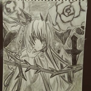 Rating: Safe Score: 0 Tags: 1girl barasuishou crown image long_hair looking_at_viewer monochrome sketch solo traditional_media User: admin