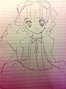 Rating: Safe Score: 0 Tags: 1girl dress eyebrows_visible_through_hair halftone hinaichigo image looking_at_viewer monochrome ribbon solo tears User: admin