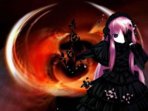 Rating: Safe Score: 0 Tags: 1girl black_dress dress flower frills hair_over_one_eye image lolita_fashion long_hair long_sleeves pink_hair rose solo suigintou very_long_hair User: admin