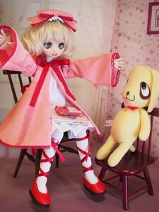 Rating: Safe Score: 0 Tags: 1girl blonde_hair blue_eyes bow chair doll dress hinaichigo open_mouth outstretched_arms red_footwear ribbon shoes short_hair smile solo spread_arms underwear User: admin