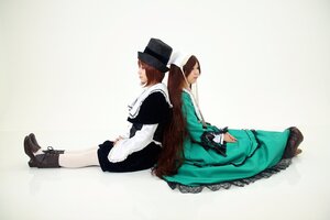 Rating: Safe Score: 0 Tags: 2girls back-to-back boots brown_hair dress green_dress hat long_hair long_sleeves looking_at_viewer multiple_cosplay multiple_girls pantyhose siblings sisters sitting souseiseki suiseiseki tagme top_hat twins very_long_hair User: admin