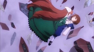 Rating: Safe Score: 0 Tags: 2girls brown_hair card closed_eyes dress green_dress holding_hands image long_hair long_sleeves multiple_girls pair paper shoes short_hair souseiseki suiseiseki very_long_hair white_legwear User: admin