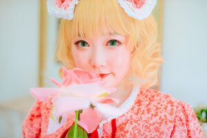 Rating: Safe Score: 0 Tags: 1girl bangs blonde_hair blurry blurry_background blurry_foreground depth_of_field green_eyes hinaichigo lips looking_at_viewer photo portrait red_lips short_hair solo strawberry upper_body User: admin