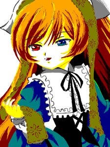 Rating: Safe Score: 0 Tags: 1girl bangs blue_eyes dress frills heterochromia image long_hair long_sleeves looking_at_viewer looking_back orange_hair red_eyes simple_background solo suiseiseki twintails User: admin
