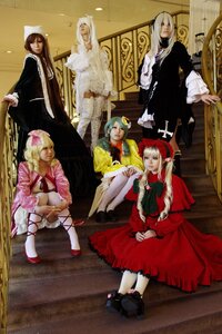 Rating: Safe Score: 0 Tags: blonde_hair bow brown_hair dress hat long_hair multiple_boys multiple_cosplay multiple_girls tagme User: admin
