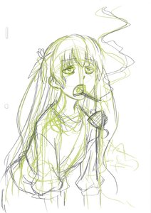 Rating: Safe Score: 0 Tags: 1girl barasuishou hair_ribbon image long_hair monochrome ribbon sketch solo striped striped_background upper_body vertical_stripes User: admin
